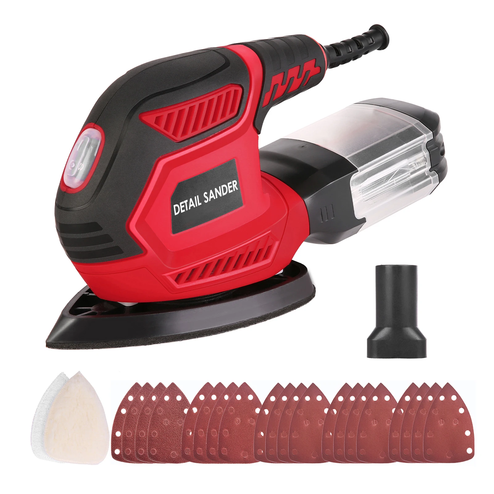 

200W Compact Detail Sander - 14000 OPM 1.6A Efficient Dust Collection with 2 Polishing Pads & 20 Sandpapers for Tight Spaces