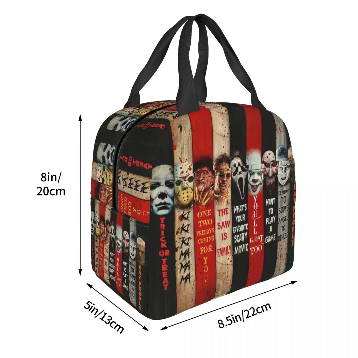 Halloween Horror Movie Character Lunch Bag for Work School Waterproof Thermal Cooler Insulated Lunch Box Women Kids Food Tote