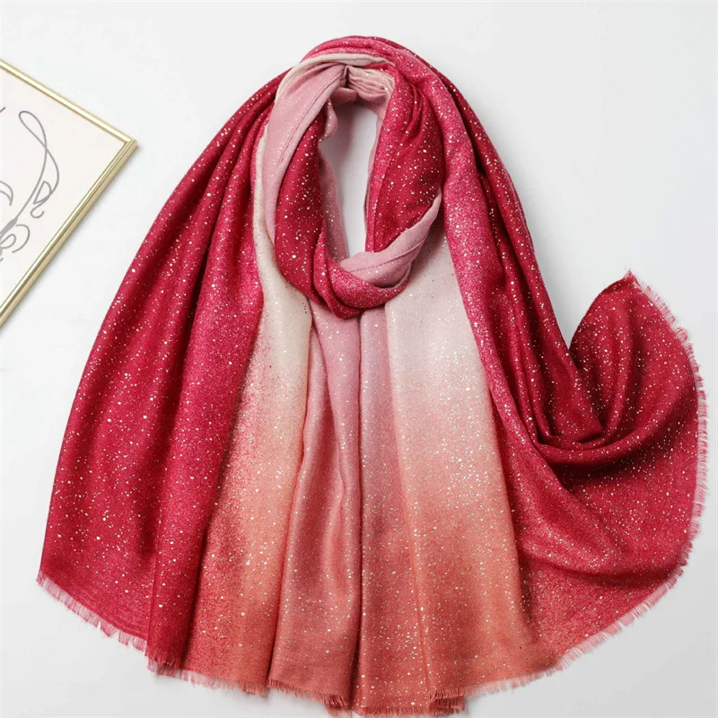 Winter Thick Cotton Viscose Scarves Ombre Gradient Glitter Shimmer Fringe Shawls And Wraps Pashmina Stole Bufandas Muslim Sjaal