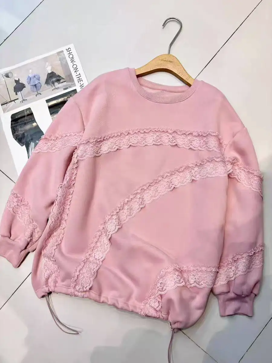 Blusa peplum de renda floral com gola redonda e manga comprida para mulheres