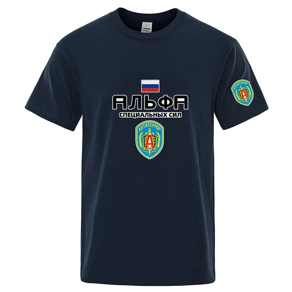 Russian Spetsnaz Alfa Unit Counter Terrorist Special Unit Forces Men's Short Sleeve Collar T shirts New Solid Color Casual