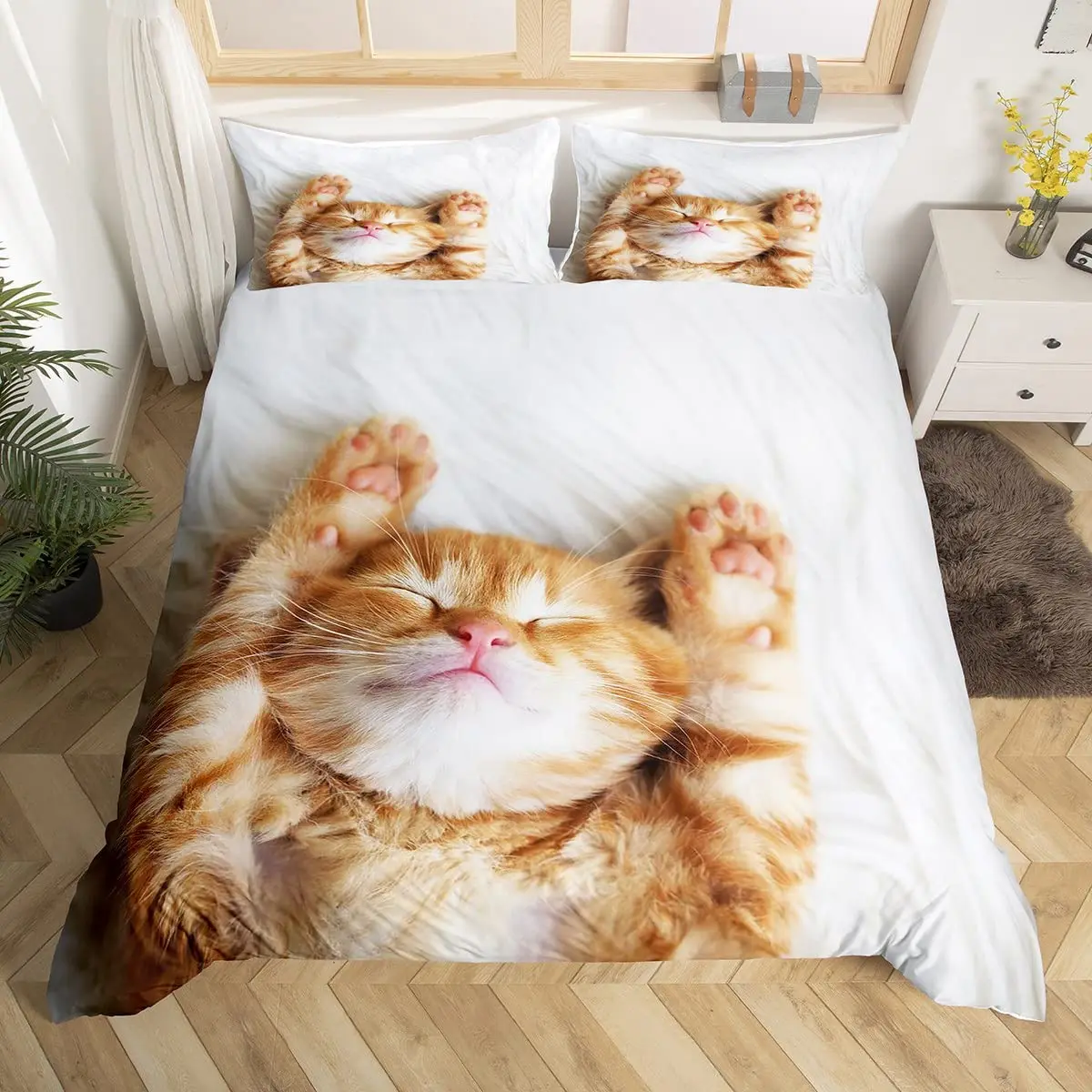 

Cute Cat Duvet Cover Set Queen Size Girls Kawaii Kitten Bedding Sets Blue Butterflies Comforter Cover Lovely Animal Quilt Cover