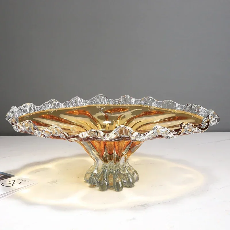 Wave Edge Large Colored Glass Fruit Tray, Living Room, Hotel Coffee Table, Candy Storage Tray