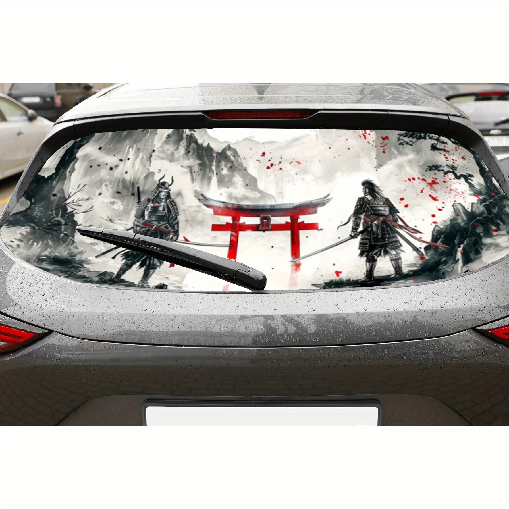 

Чернила - Wash Samurai, перфорированные автомобильные виниловые обертывания из ПВХ, конструкция для улучшения конфиденциальности на заднее окно, наклейка на заднее лобовое стекло автомобиля для Mos