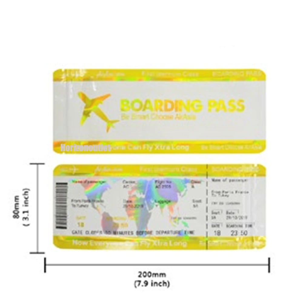 Holographic Travel Boarding Pass Shape 3.5g Mylar Bags zipper bag Laser Sealed Pouch Self-Sealing Fresh-Keeping Package Bags