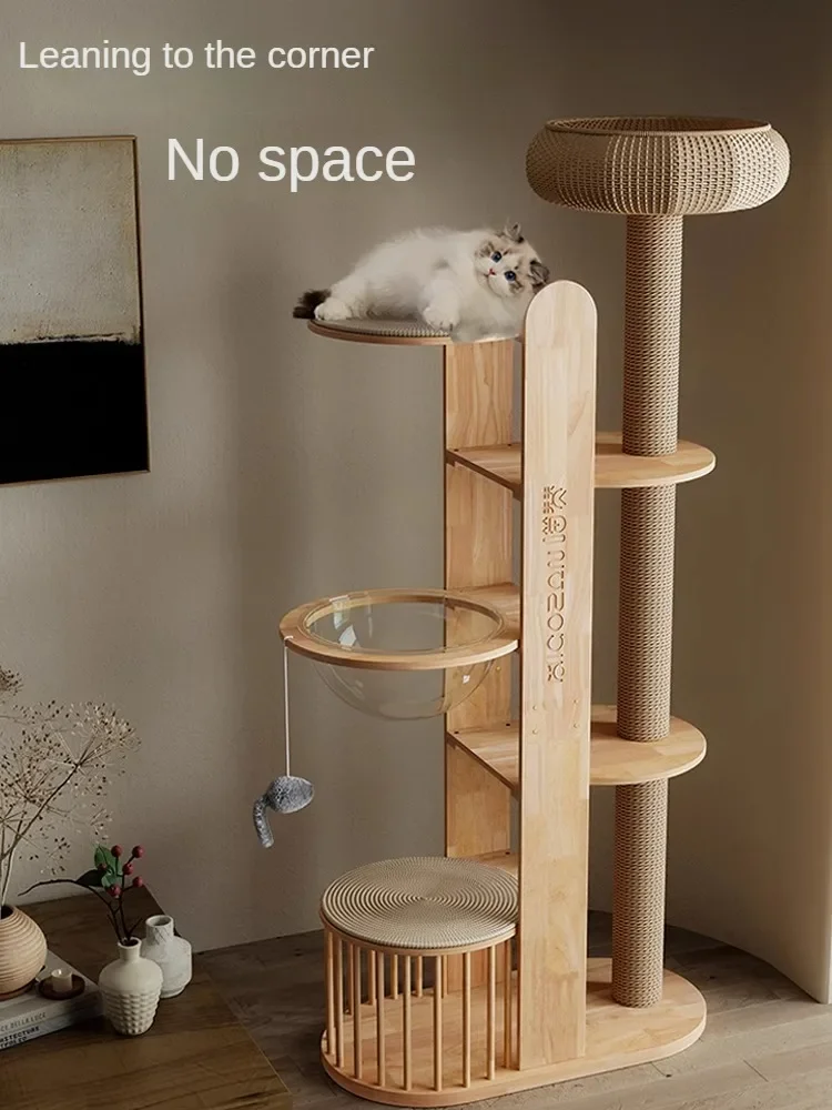 Cat Tree Cat Tower Pet Furniture Capsule Does Not Take Up Space Cat Scratching Board Solid Wood Climbing Frame