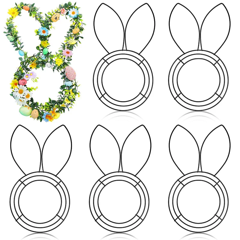 1 unidad de corona de alambre en forma de huevo con cabeza de conejo de Pascua, marco de corona de Metal, decoración colgante de pared para manualidades DIY de Pascua, uso interior y exterior