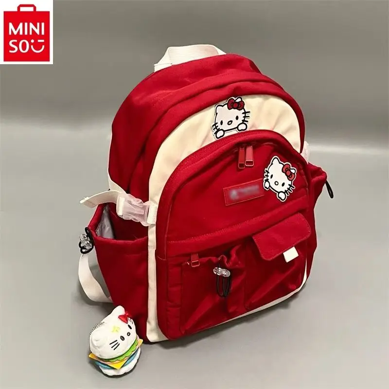 MINISO mochila con estampado de hello kitty para estudiantes, simple e informal, gran capacidad