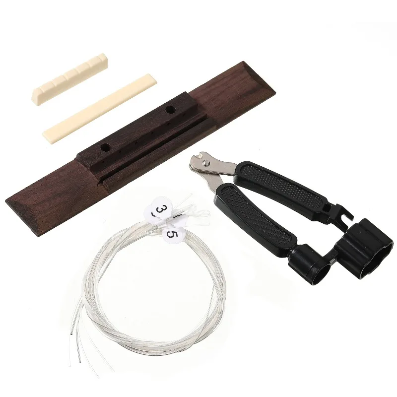 4-piece Classical Guitar Lower Size Replacement Set (rose Wood Bridge + Upper and Lower String Pillow + String + String-Changer)