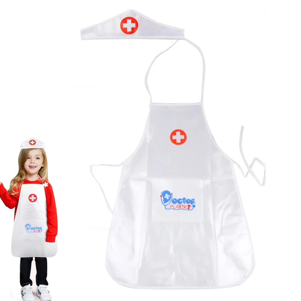 Doctor Nurse Cosplay Uniform and Hat for Kids White Apron Pretend Play Toy Kindergarten Family Costumes Educational Toys