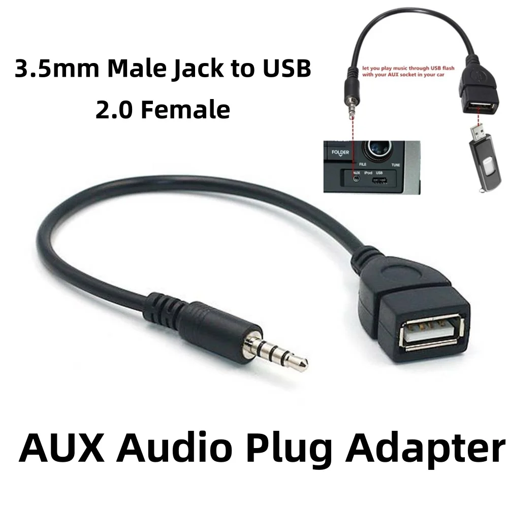 Car MP3 Player Converter 3.5mm Male Jack to USB 2.0 Female AUX Audio Plug Adapter Extension Cable For Car MP3 Car Accessories