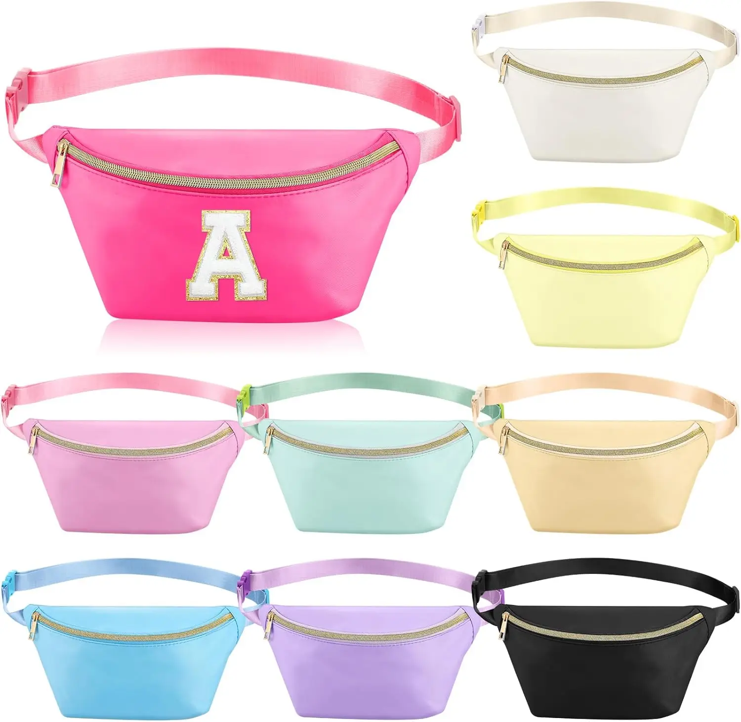 

9-Piece Nylon Waist Bag Set with Adjustable Strap for Travel, Running, Women & Men in Bright Colors