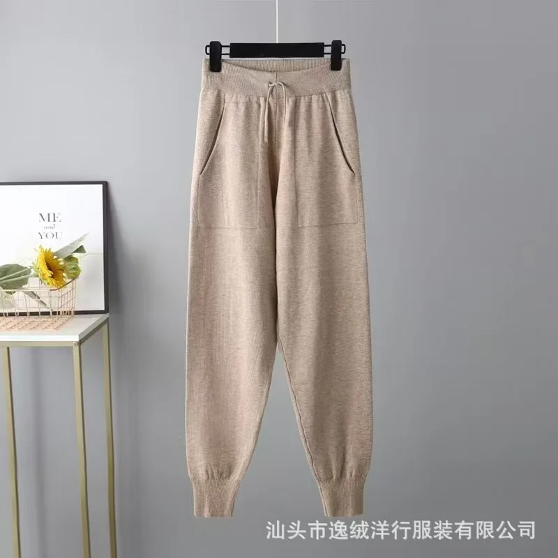 2026 Herbst Winter Damen V-Ausschnitt Strick-Zweiteiler Weicher Pullover Hochgeschnittene Strickhose Locker Modisch Täglich Streetwear – Detail 7