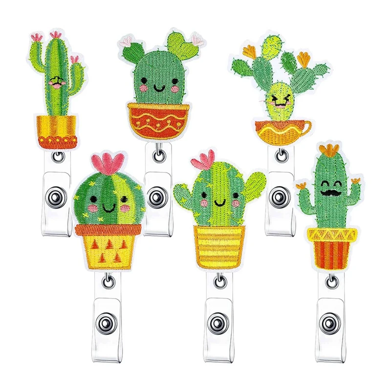 6-delige Cactus Badge Reel Houder Cactus Clip-On ID-kaarthouder Intrekbare Badge Reel Houder Met Alligator Swivel Clip