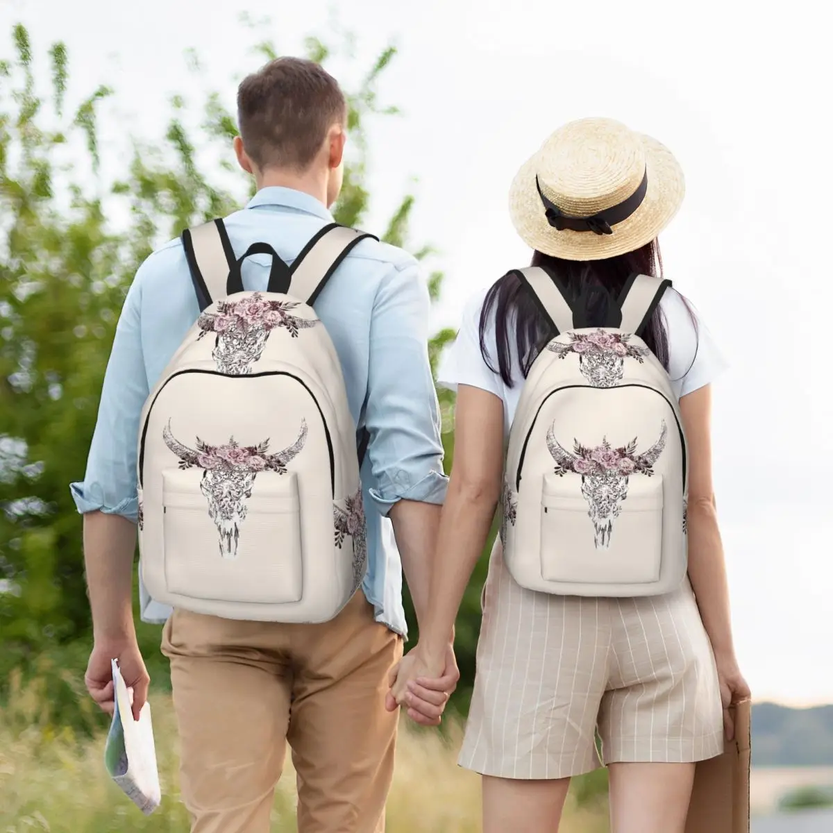 Mochila Boho Chic con diseño de calavera de vaca y corona rosa, mochila para estudiantes, mochila escolar para niños, bolsos de hombro para ordenador para niños y niñas