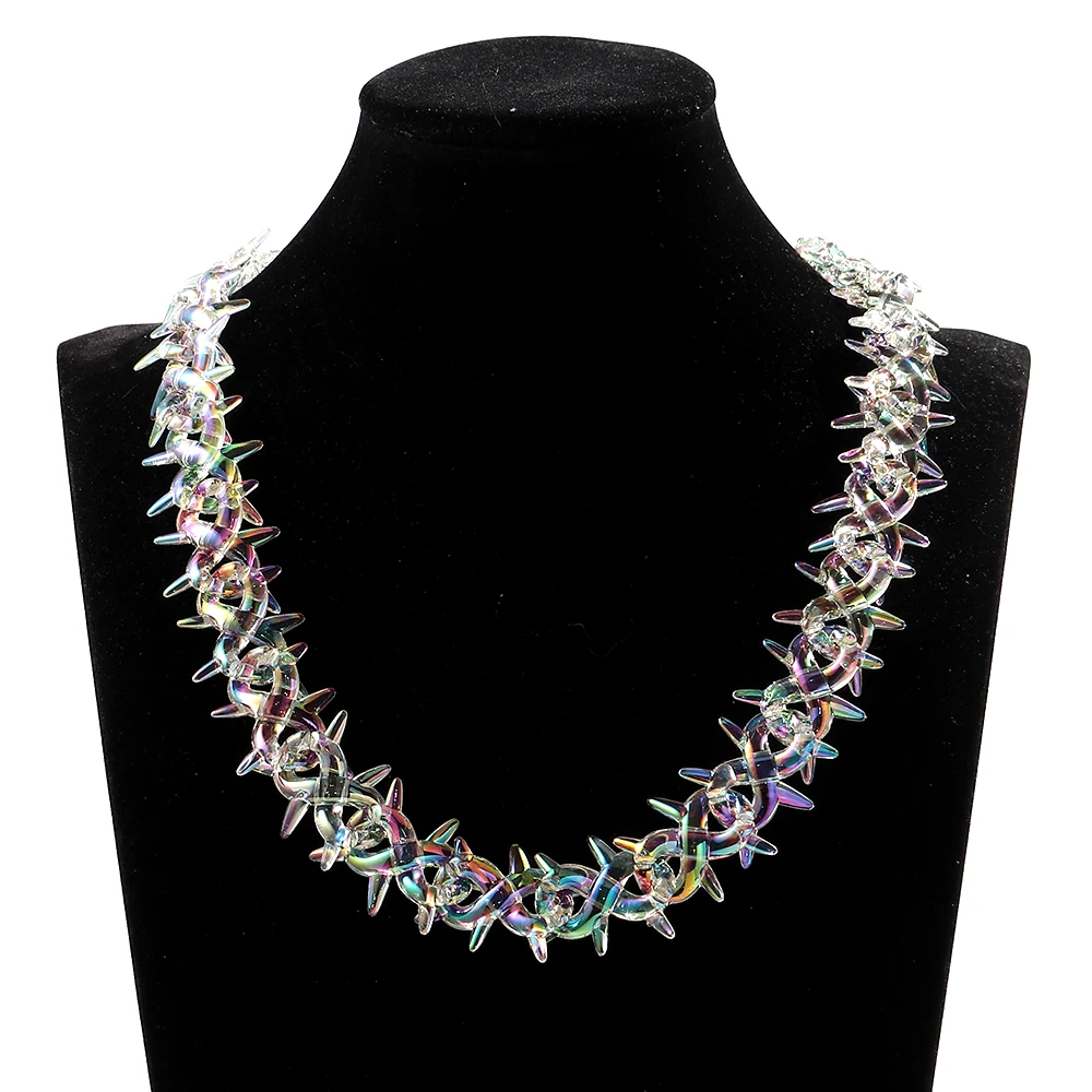 Neue Punk Spikes Dorn Unendlichkeit Kette Choker Halsketten für Männer Frauen HipHop Schillernde Klare Geometrische Kette Kragen Schmuck Geschenke – Detail 8