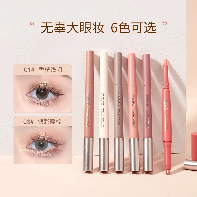 Starry Sky Glitter Eyeshadow Stick Champagne Gold Eye Shadow Pencil Matte Shadow Double Color Long Lasting Waterproof Makeup Pen