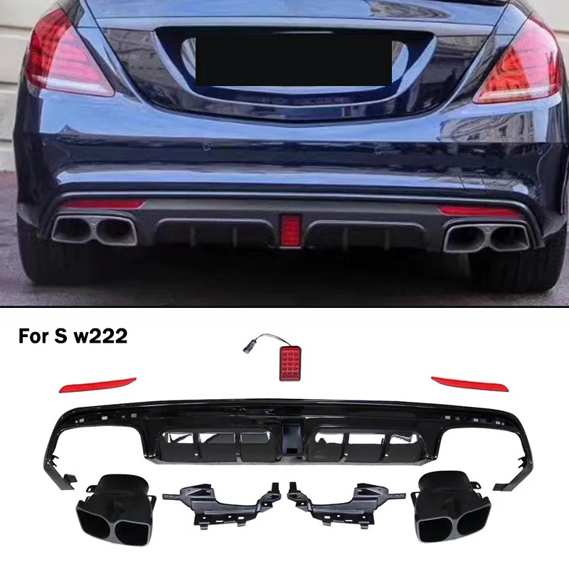 For Mercedes Benz S Class W222 S350 S450 S500 For Brabus Car Modification Rear Bumper Lip Body Kit Diffuser Spoiler Exhaust Pipe