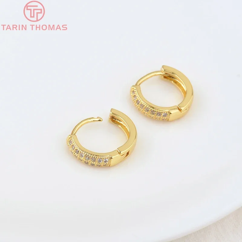 (2072)4 Stück 14mm 18 Karat Gold Messing mit Zirkon runden Ohrringen Creolen hochwertige DIY Schmuck machen Ergebnisse