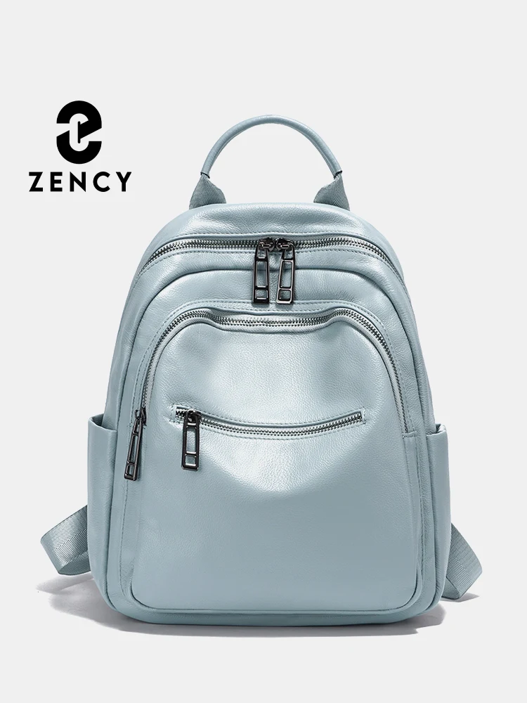 Zency Soft Genuine Leather Multi-layer Pockets Backpack For Women Large Capacity Travel Rucksack Knapsack Ladies Satchel