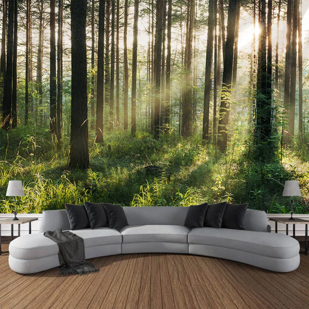 

Sunshine Forest Tapestry Wall Hanging, Green Natural Landscape Background, Living Room, Bedroom, Bohemian Art Decoration