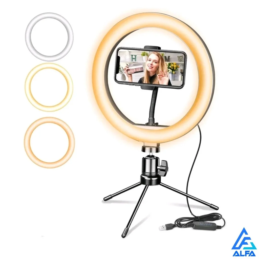 Led Ring Light para Selfie, Professional, Iluminador, 20 cm, 8 posições