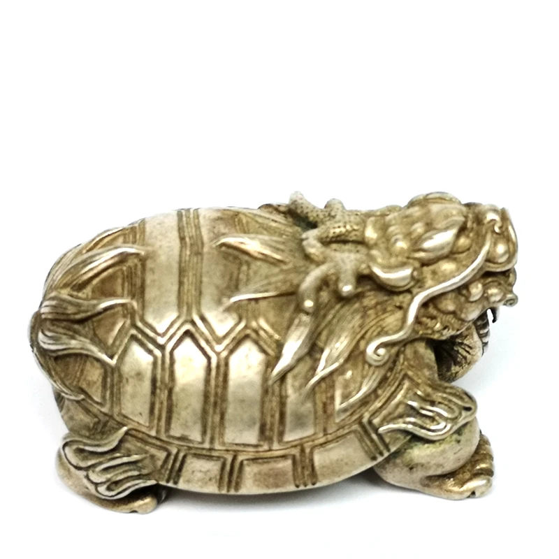 YIZHU CULTUER ART Size 1.8 Inch Chinese Tibet Silver Dragon Turtle Statue Pendant Decoration Collecting