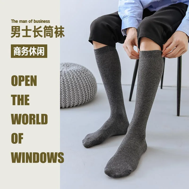 

Brand Men's Long Socks Casual Combed Cotton Classic Business Solid Socks Party Wedding Gift Comfortable Dress Black Sokken