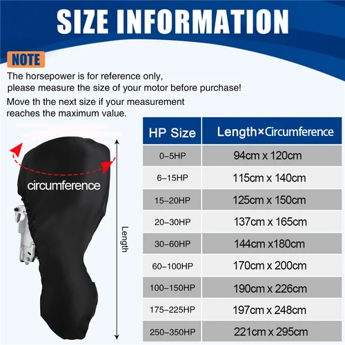 Imagen 2 del producto Cubierta fueraborda de 0-350HP para Motor de barco, cubierta resistente al agua y antiarañazos 420D, cubiertas para motores fueraborda negras a prueba de rayos UV