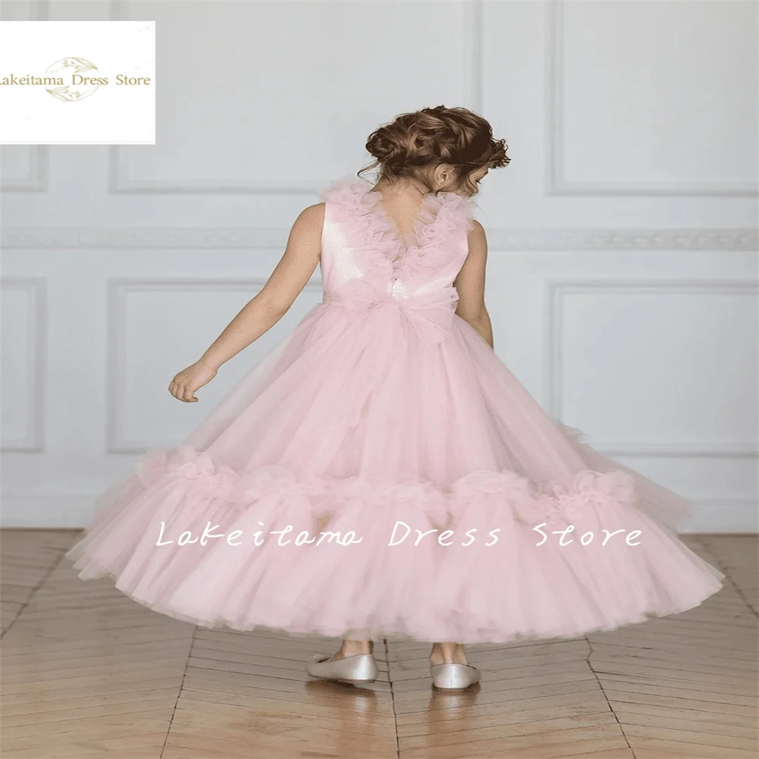 Puffy Flower Girl abiti per matrimoni con treno Evening Party Pageant prima comunione Bow Cute Princess Kids Ball Gowns