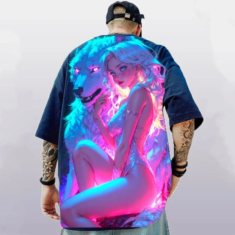 

3d Anime Beauty Print Short Sleeve T-Shirt Street Trend Men's T-Shirt Summer Loose Oversized Short Sleeve Quick Dry Tees For Men