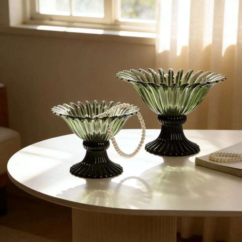 DSA light luxury high-footed fruit tray glass living room household tea table food fruit tray decorative tray wholesale