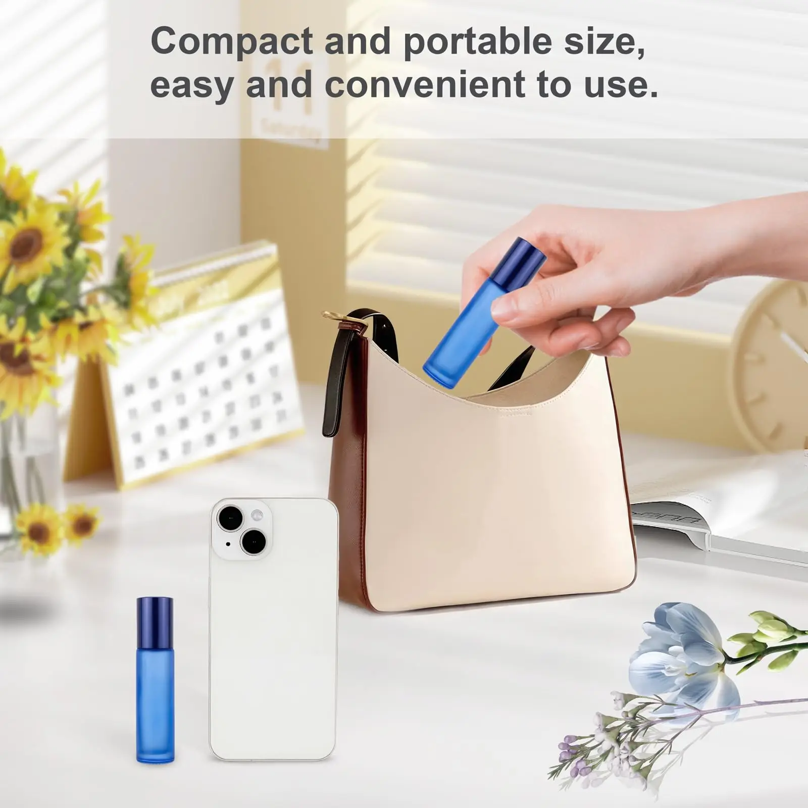 10 sztuk niebieskich szklanych butelek z kulką, 10 ml butelek na olejki eteryczne wielokrotnego użytku ze stali nierdzewnej, mini olejek pod oczy do podróży/domu