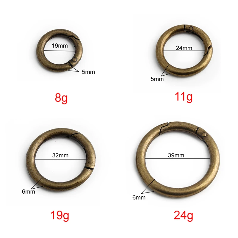 19MM 25MM 32MM 38MM Bronze Metal O Ring Spring Clasps Open Round Carabiner For Bags Belt Keyring Dog Chain Buckles Accessories