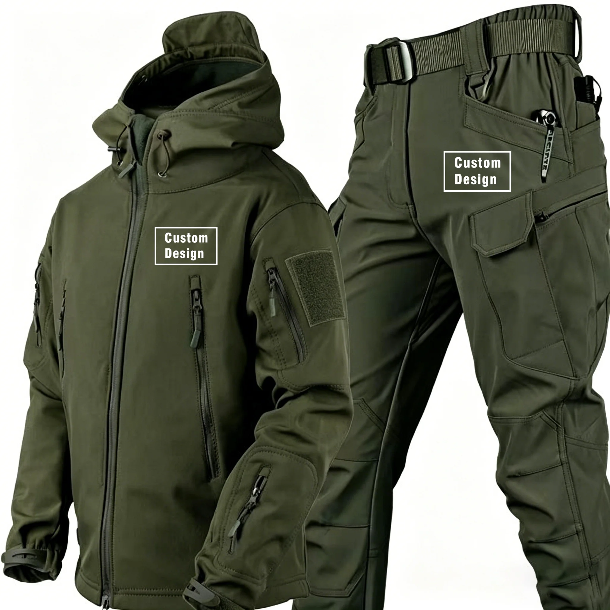 Men's Sets Outdoor Military Custom Design Fleece Warm SoftShell Man Jackets Coat Outerwear Sets