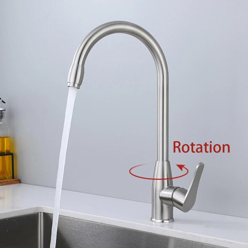 304 Stainless Steel Kitchen Sink Faucet ,360 Rotation Mixer Hot & Cold ,Ceremic Valve Core,Two Holes Installation By One Handle