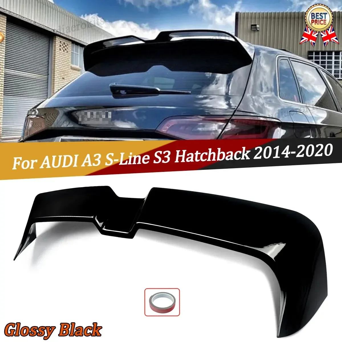 FOR AUDI A3 8V SPORTBACK (5DOOR) 2013-19 ROOF SPOILER WING GLOSS BLACK OTG STYLE