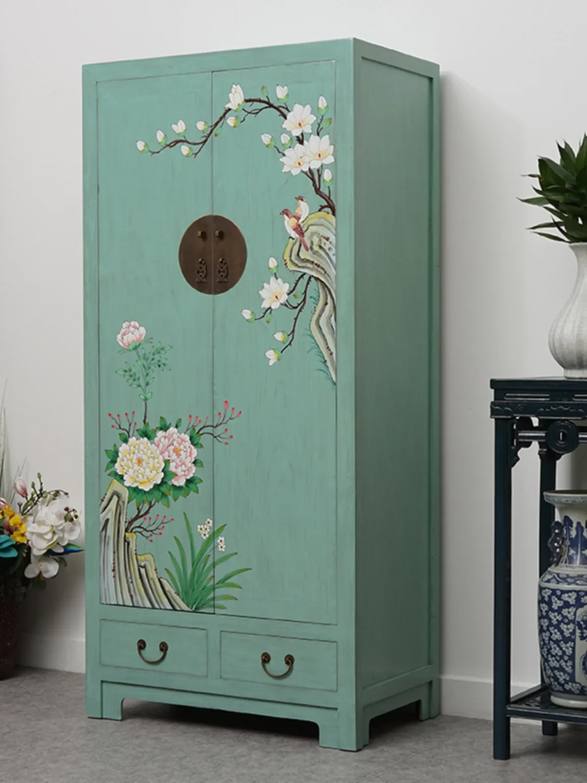 Solid wood locker wardrobe antique painted high cabinet overall storage decorative cabinet