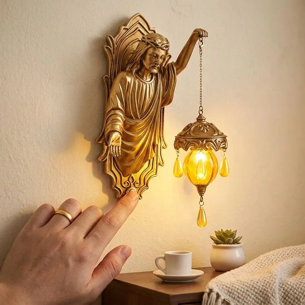 Vintage Religious Figure Led Wall Lamp Church Style Resin Jesus Mary Wall Sconce Fade Resistant Soft Light Christ Themed Lamp