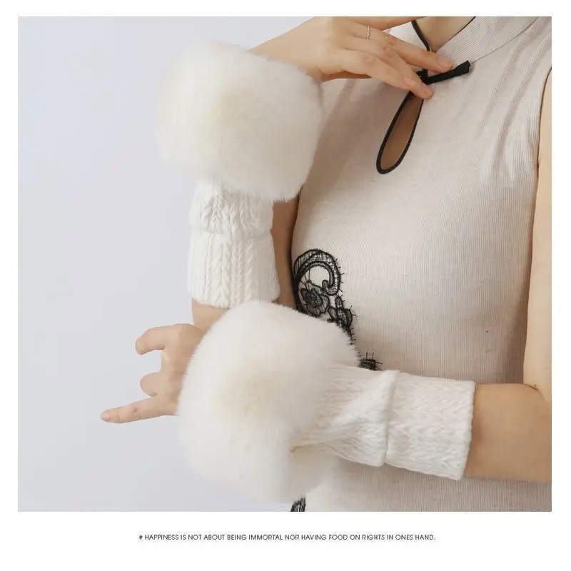 Arm Cover Threaded Wrist Guard Thermal Sleeves Women's Imitation Mink Hair Knitted Wrist Cover Decorative Hair False Cuffs