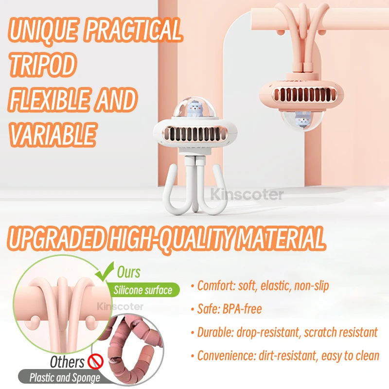 KINSCOTER Stroller Fan Portable Flexible Tripod Clip-on Fan 4 Speed Handheld Personal Fan For Car Seat Crib Bike Treadmill