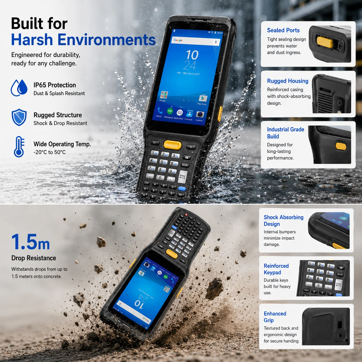 Rugged Android 13 RFID PDAs 4GB 64GB 2D Barcode Scanner IP65 4G NFC Warehouse Handheld Terminal Chainway C61