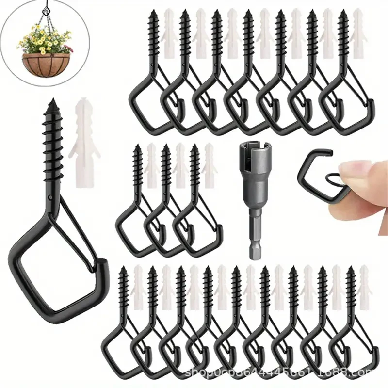 10 Pcs Square Snap Safety Hooks Anti-Drop Screw Hooks for Hanging Outdoor String Lights,Ceiling Hooks Plants,Christmas Lights