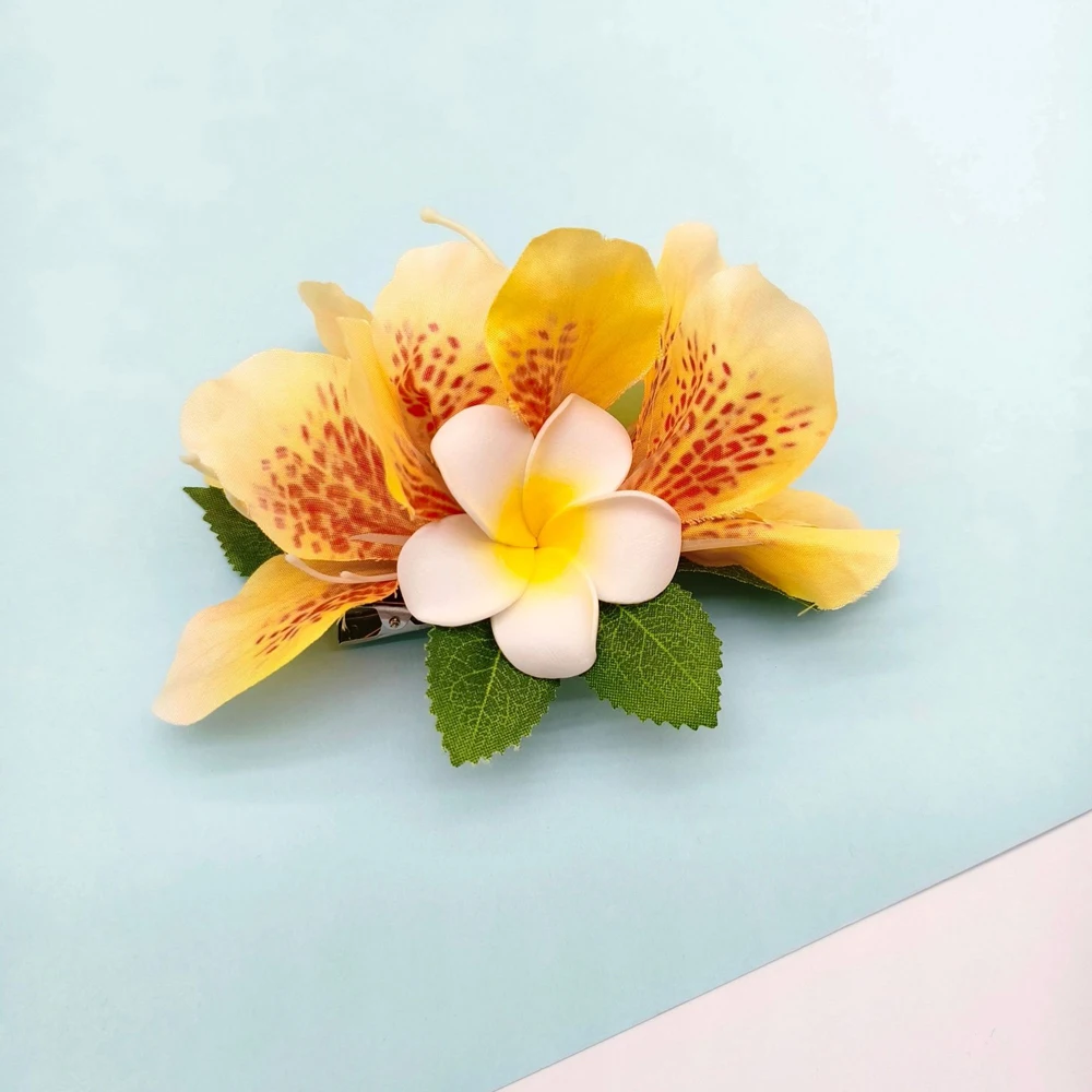 كبير ورود رأس البوهيمي أغطية الرأس محاكاة غطاء الرأس الزنبق دبوس الشعر هاواي الاستوائية إكسسوارات الشعر وصيفه الشرف زهرة الرأس