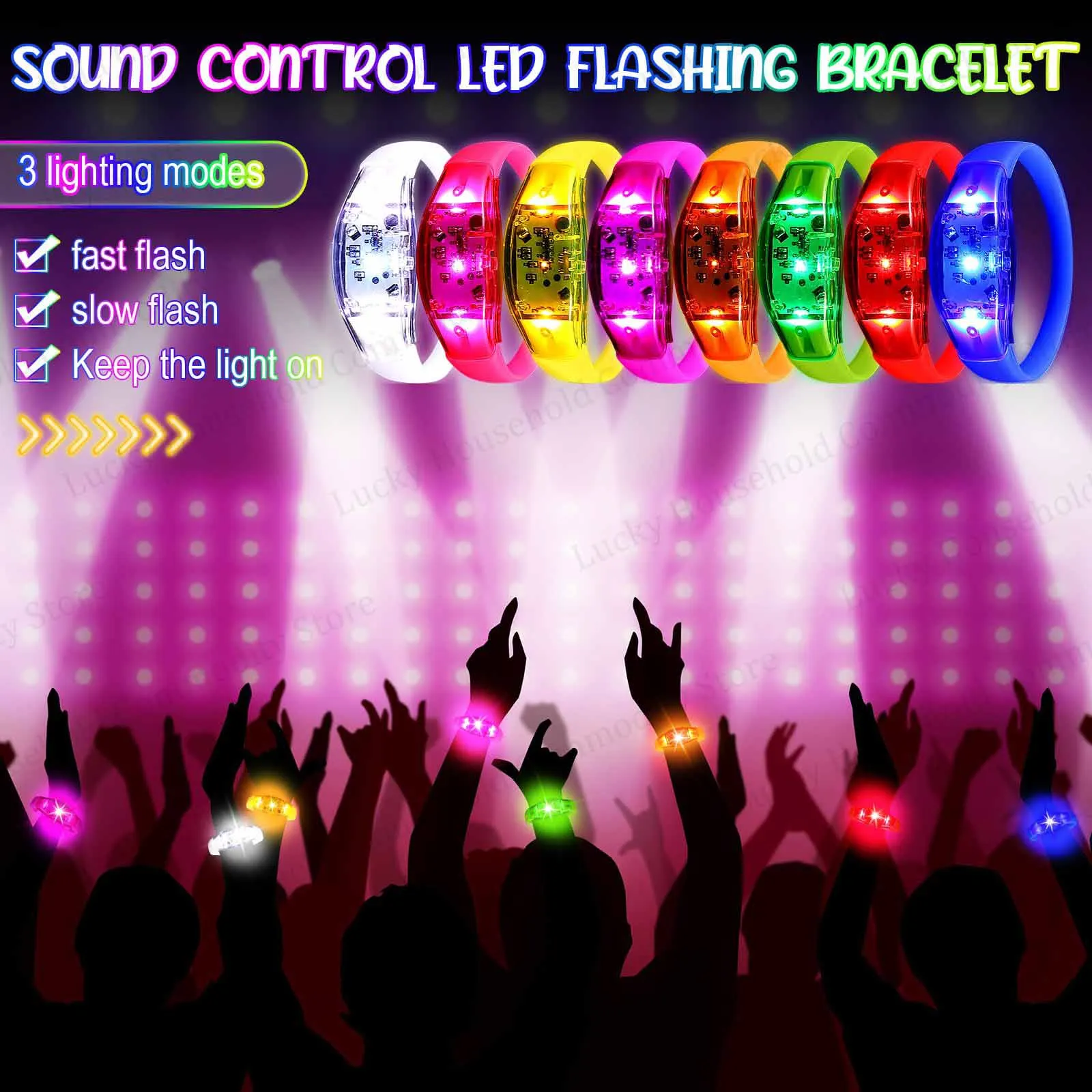 20-300PCS Music&Sound Activated Light UP Bracelets Voice Control Glow in the Dark Bracelets Rhythmic Bracelets Concert Party