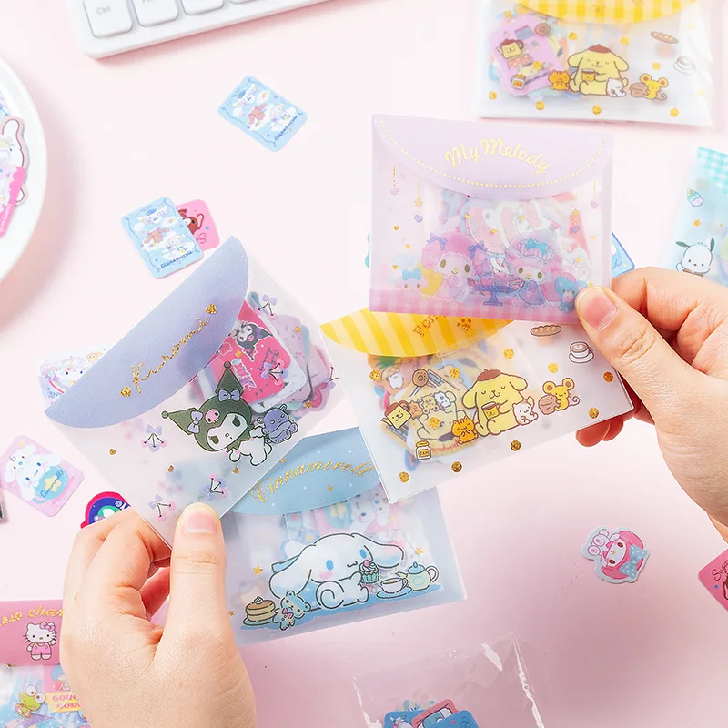 

40PCS/pack Cartoon Stickers Melody Culomi Cinnamoroll Pom Pom Cute Cartoon Paper Decoration PVC Sticker Storage Bag