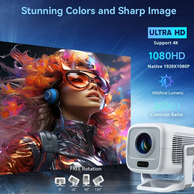 جهاز عرض DITONG X3Plus عالي الدقة أصلي 1080P يدعم 4K WIFI6 BT5.4 جهاز عرض أندرويد التركيز التلقائي جهاز عرض المسرح المنزلي