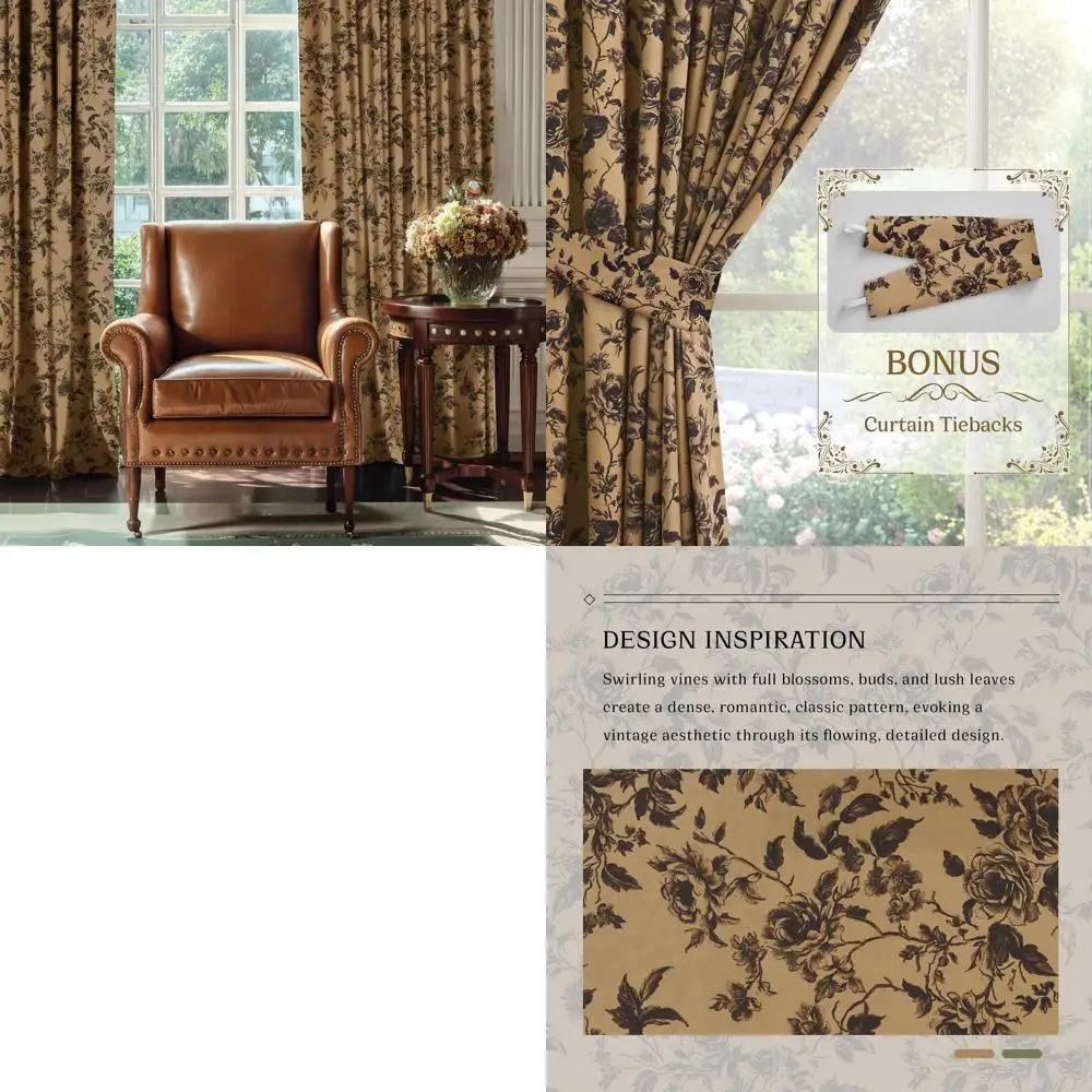 

Винтажные гирчично-желтые бархатные шторы с цветочным принтом, длина 108, термоизолированные, комплект из 2 панелей для домашнего декора