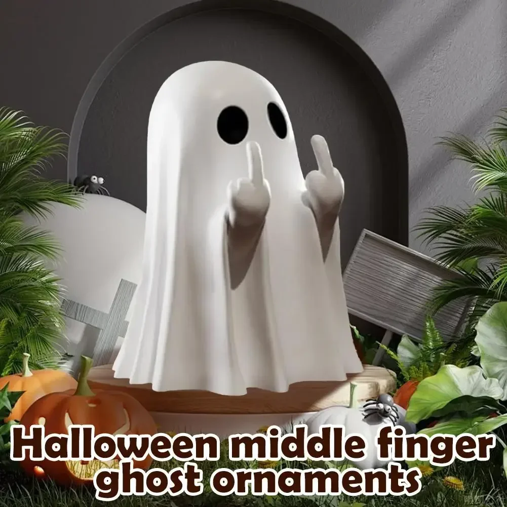 Halloween Middle Finger Ghost Decoration Cute Ghost Statue For Home Fireplace Decor Smooth Body Enhance Festive Atmosphere