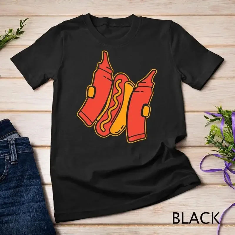 Funny Fastfood Hotdog with Mustard and Ketchup Unisex T shirt
